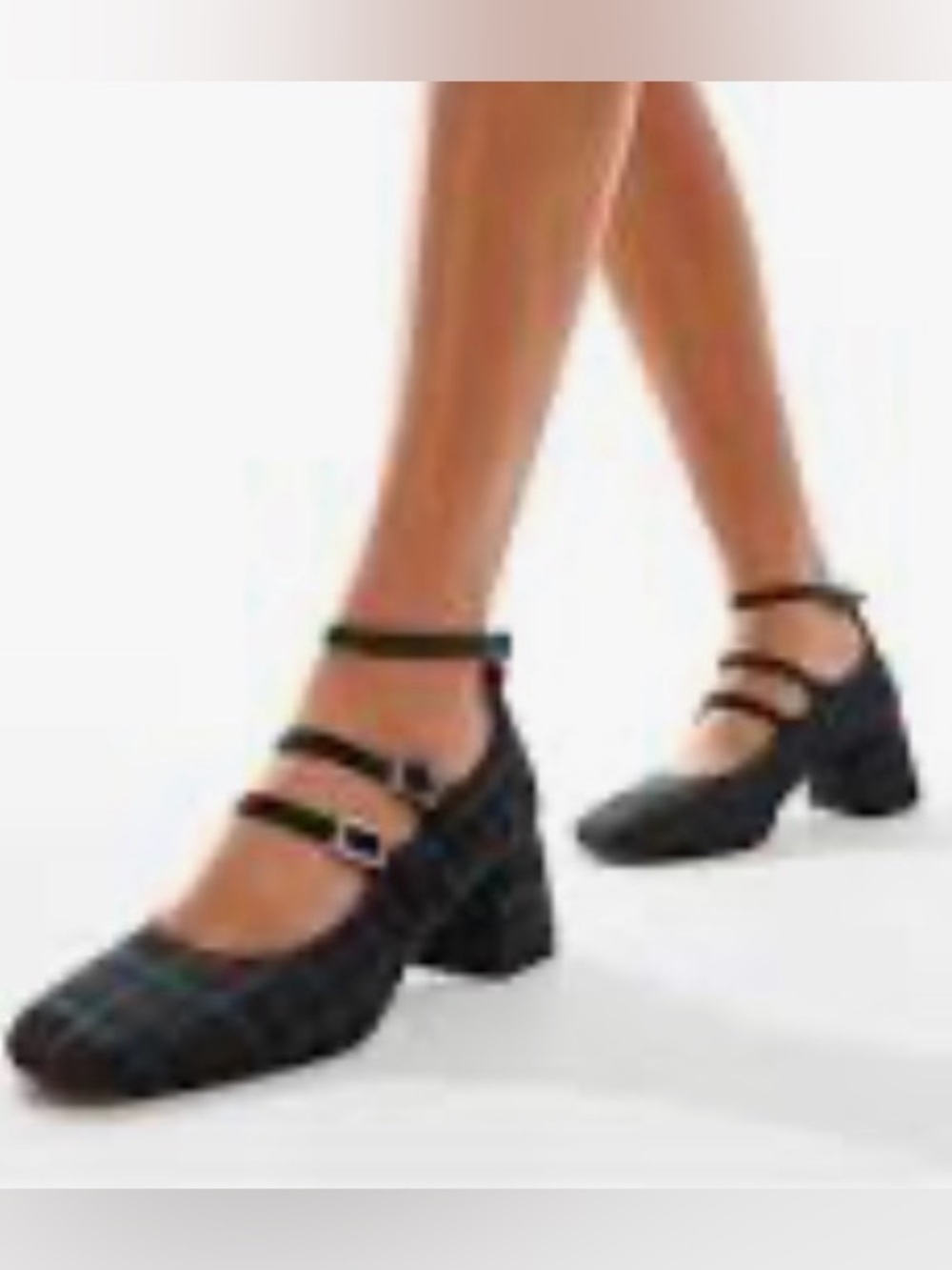 ASOS Design Wide Fit Socco Mid Block Her Plaid Mary Jane's NIB